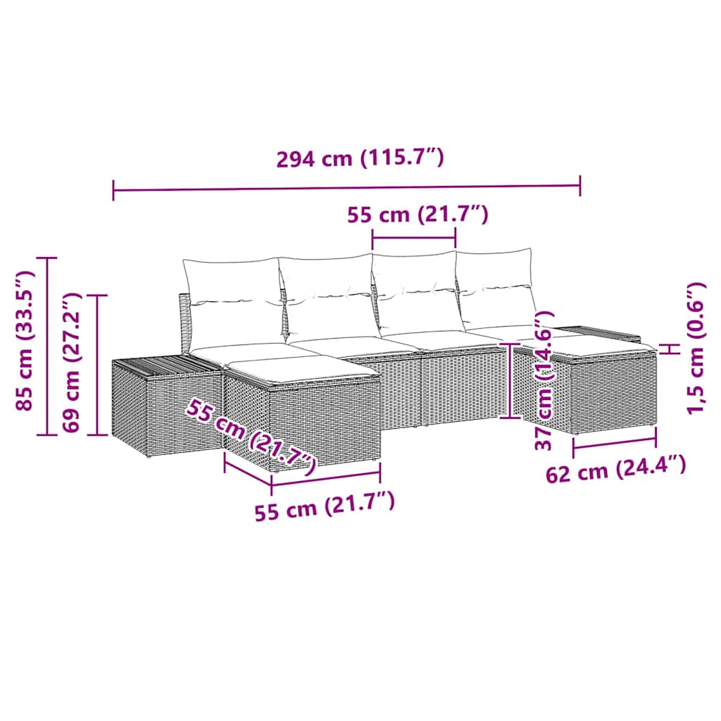 vidaXL Zestaw Sof na Ogród z poduszką 6 pcs Jasnoszary polirattan