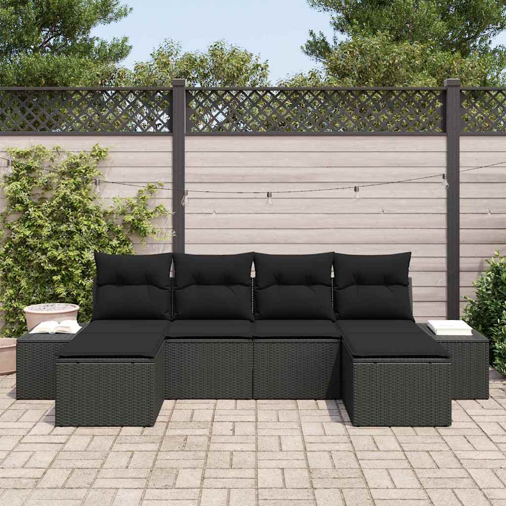 vidaXL Zestaw Sof na Ogród z poduszką 6 pcs Czarny polirattan
