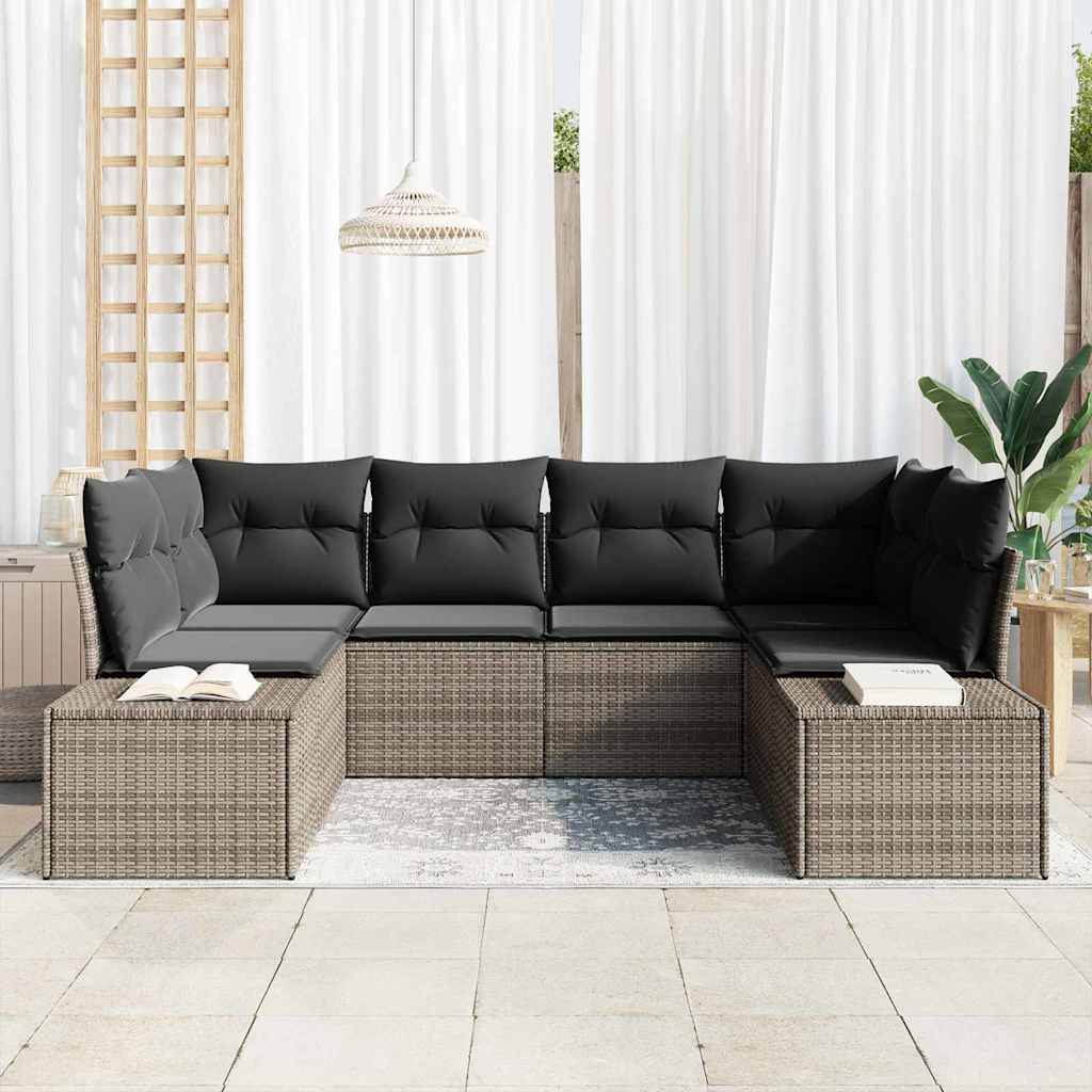 vidaXL Zestaw Sof na Ogród z poduszką 6 pcs Szary polirattan