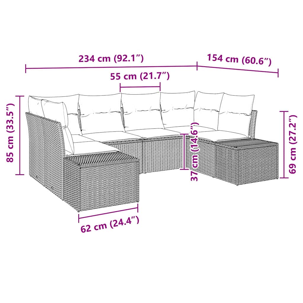 vidaXL Zestaw Sof na Ogród z poduszką 6 pcs Szary polirattan