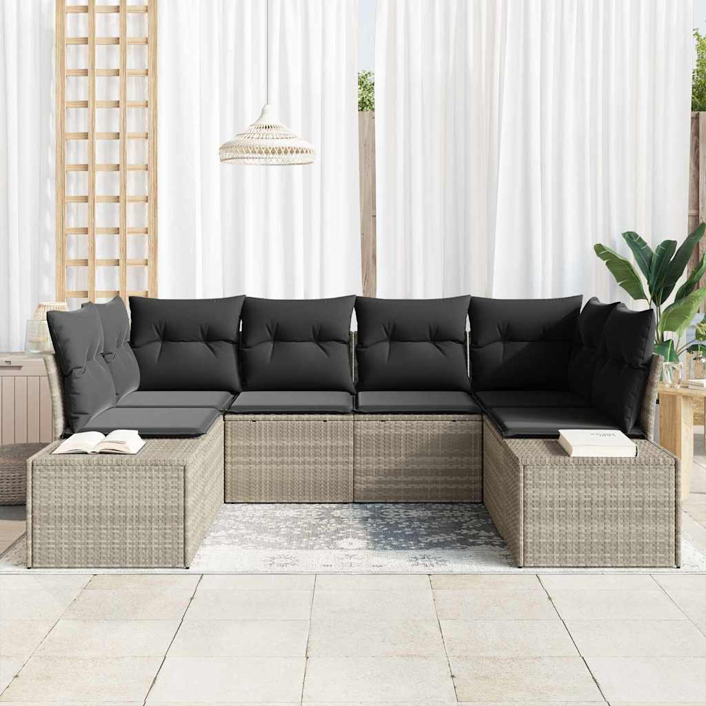 vidaXL Zestaw Sof na Ogród z poduszką 6 pcs Jasnoszary polirattan