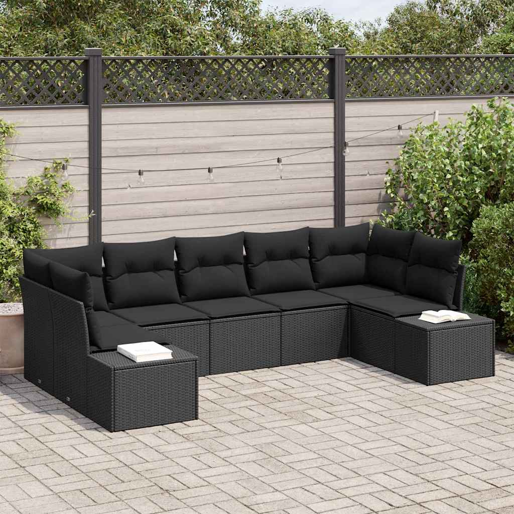 vidaXL Zestaw Sof na Ogród z poduszką 7 pcs Czarny polirattan