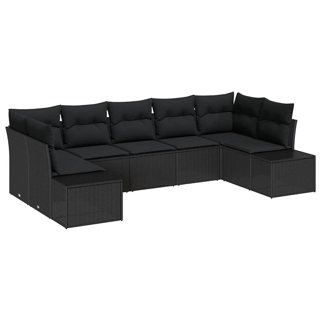 vidaXL Zestaw Sof na Ogród z poduszką 7 pcs Czarny polirattan