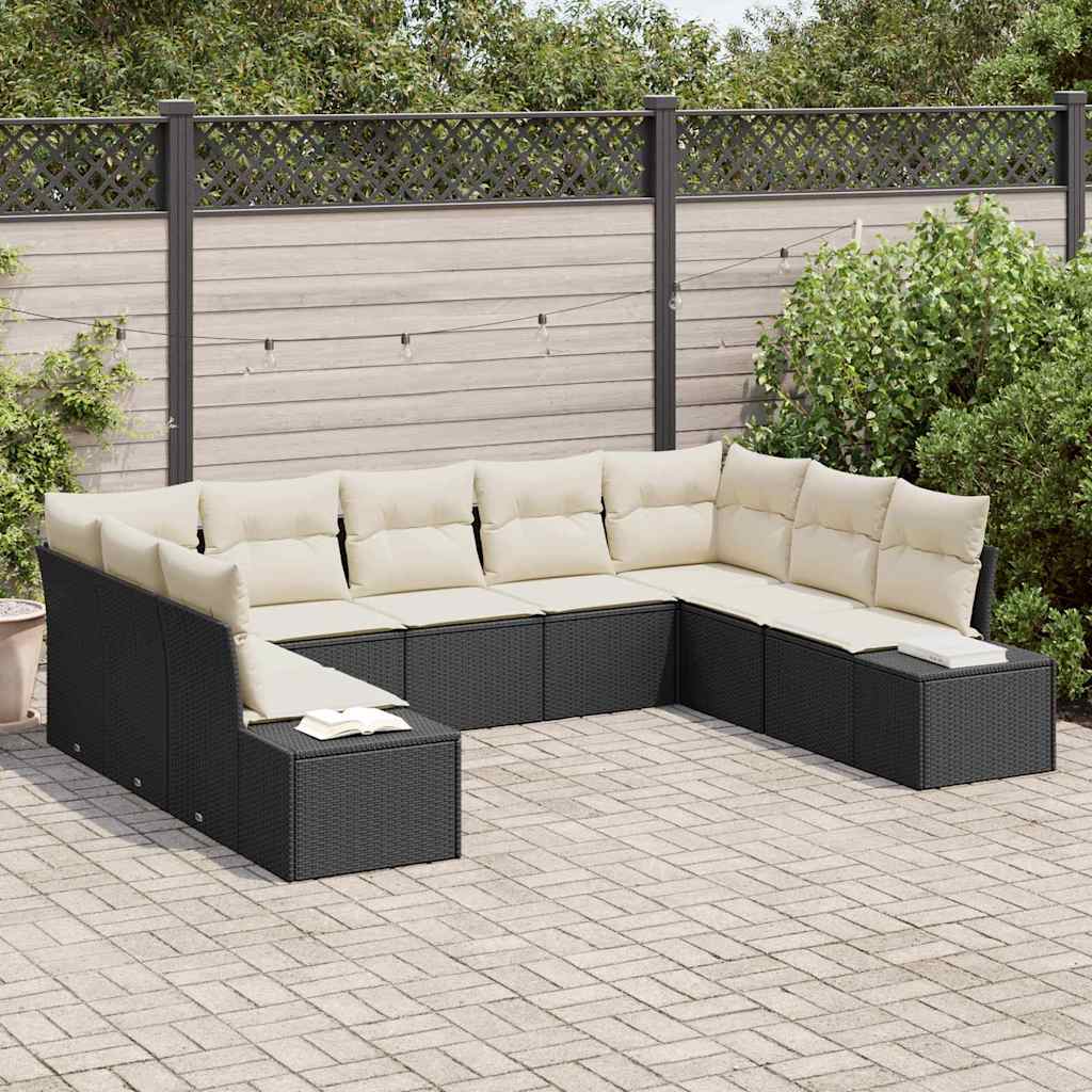 vidaXL Zestaw Sof na Ogród z poduszką 9 pcs Czarny polirattan