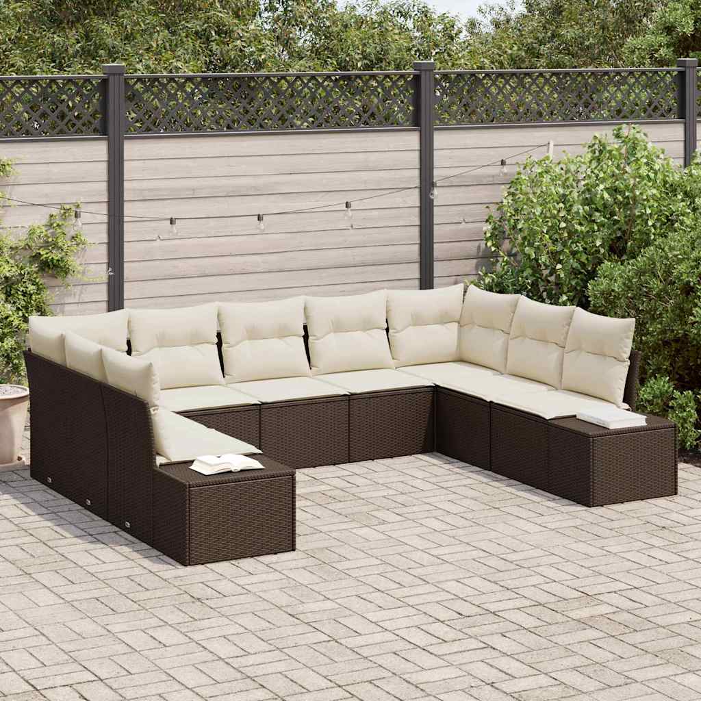 vidaXL Zestaw Sof na Ogród z poduszką 9 pcs Brązowy polirattan