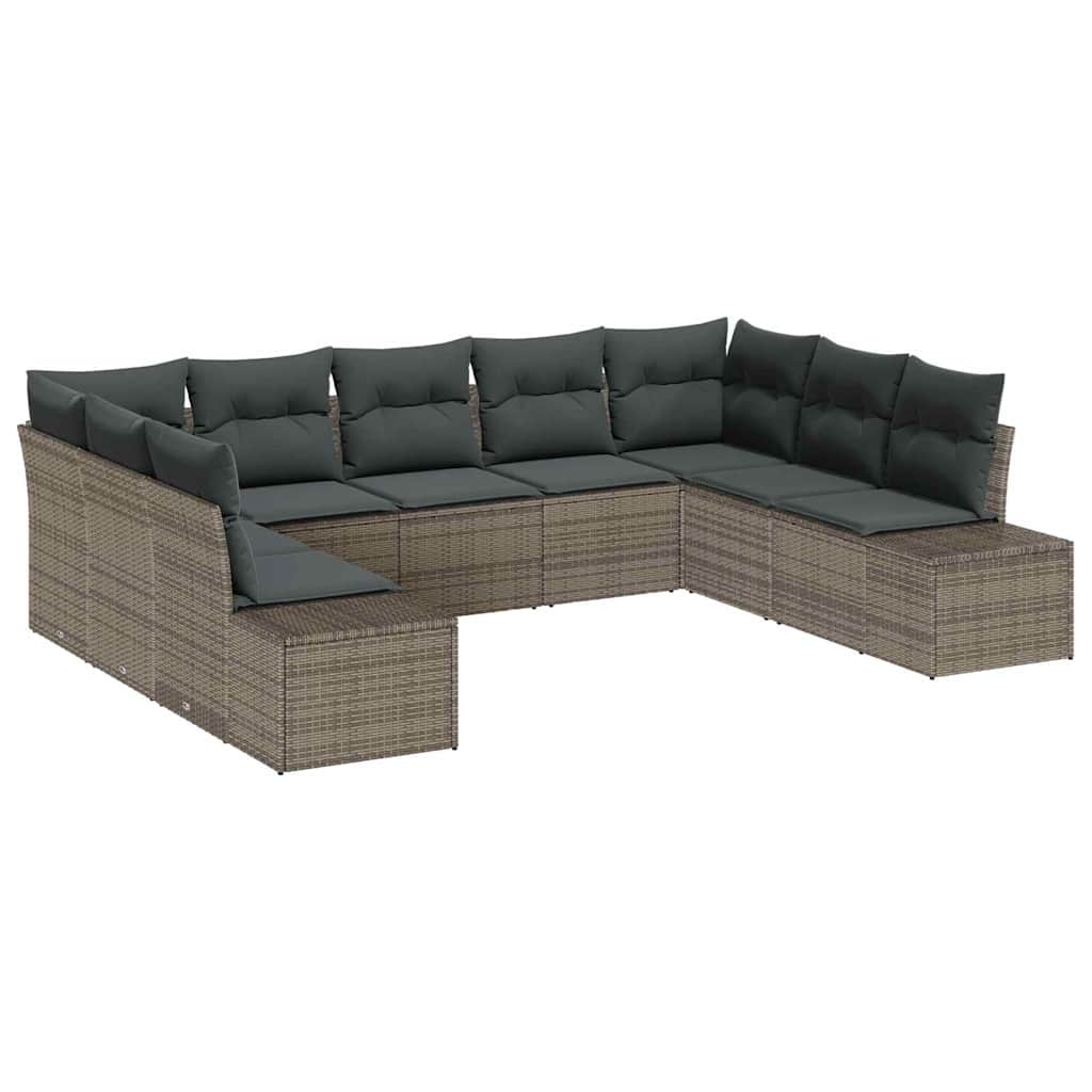 vidaXL Zestaw Sof na Ogród z poduszką 9 pcs Szary polirattan