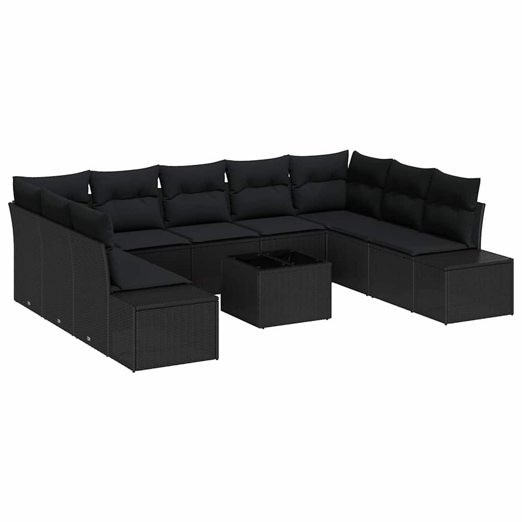 vidaXL Zestaw Sof na Ogród z poduszką 10 pcs Czarny polirattan