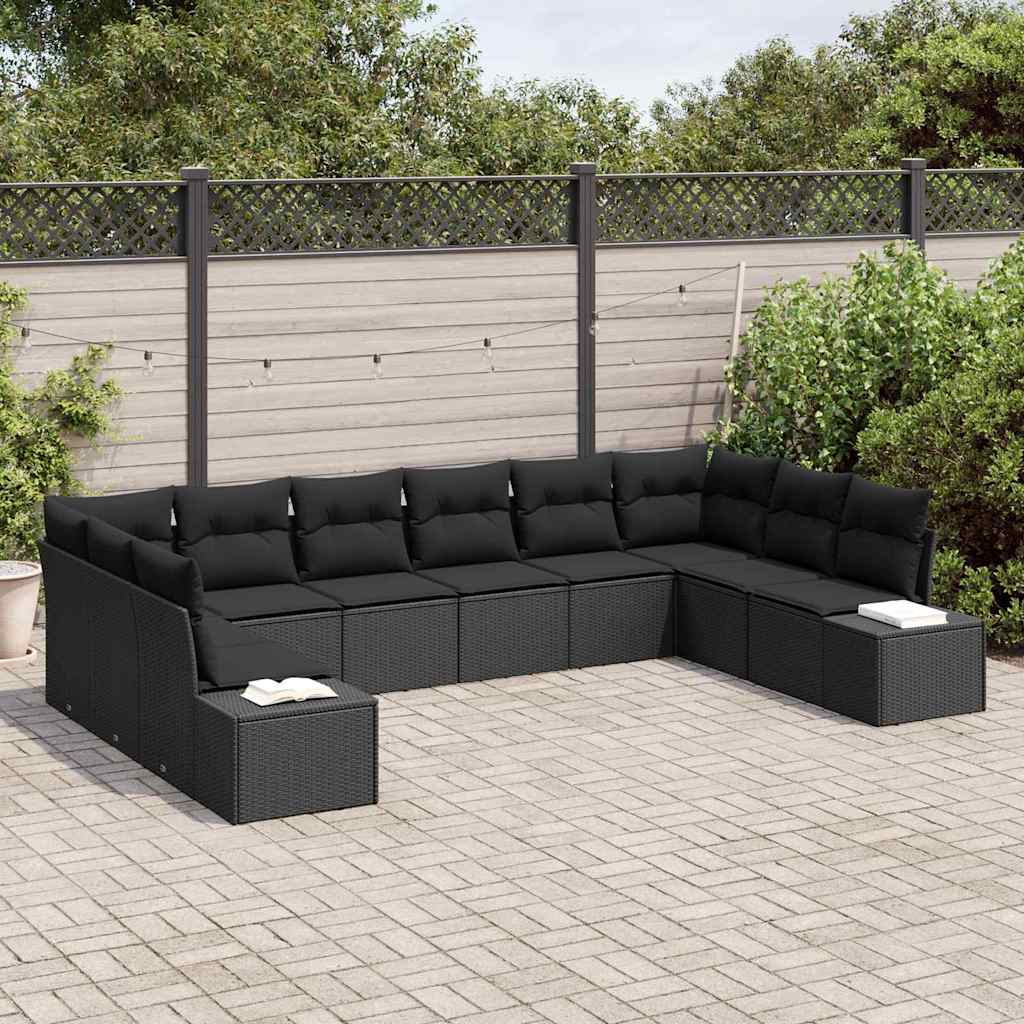 vidaXL Zestaw Sof na Ogród z poduszką 10 pcs Czarny polirattan