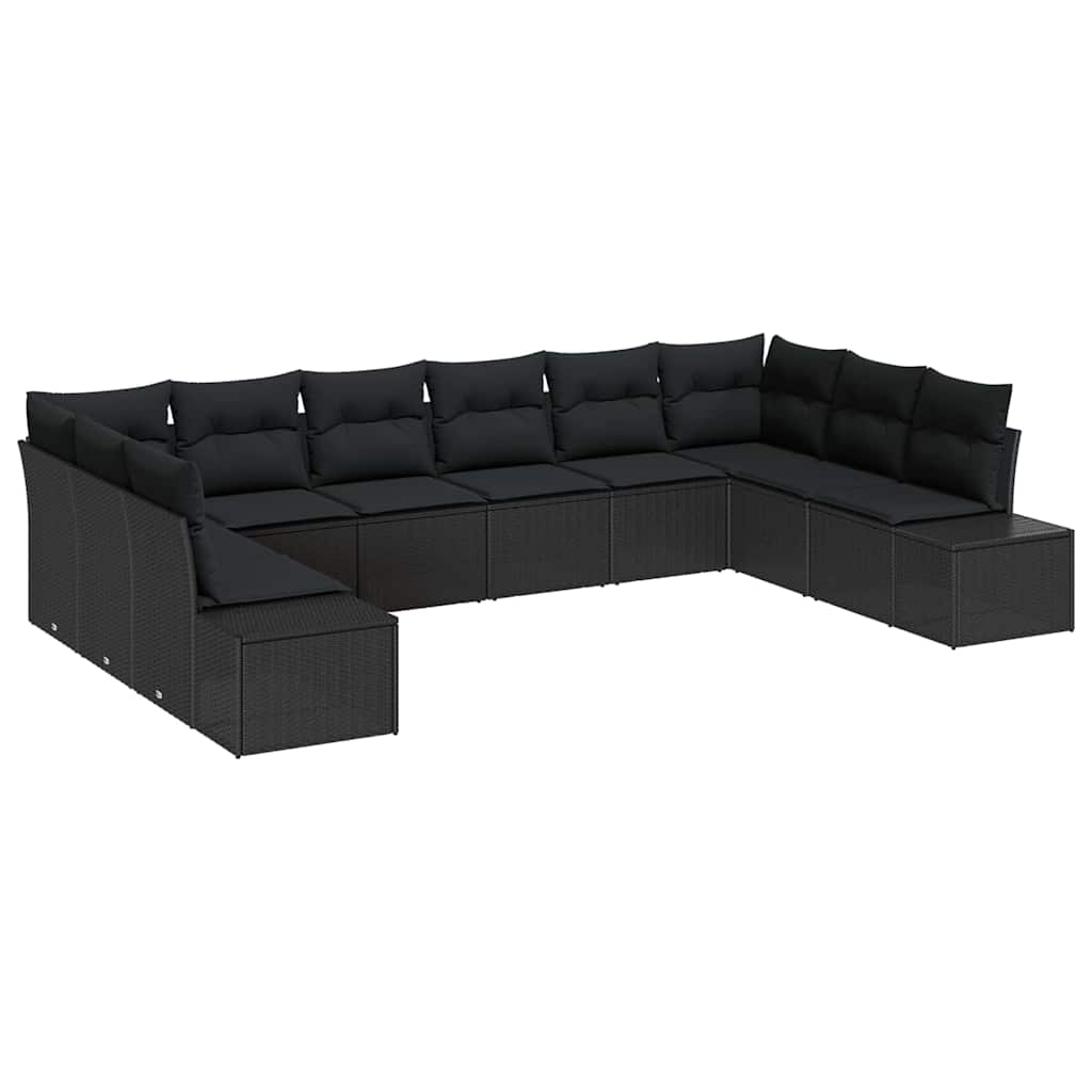 vidaXL Zestaw Sof na Ogród z poduszką 10 pcs Czarny polirattan
