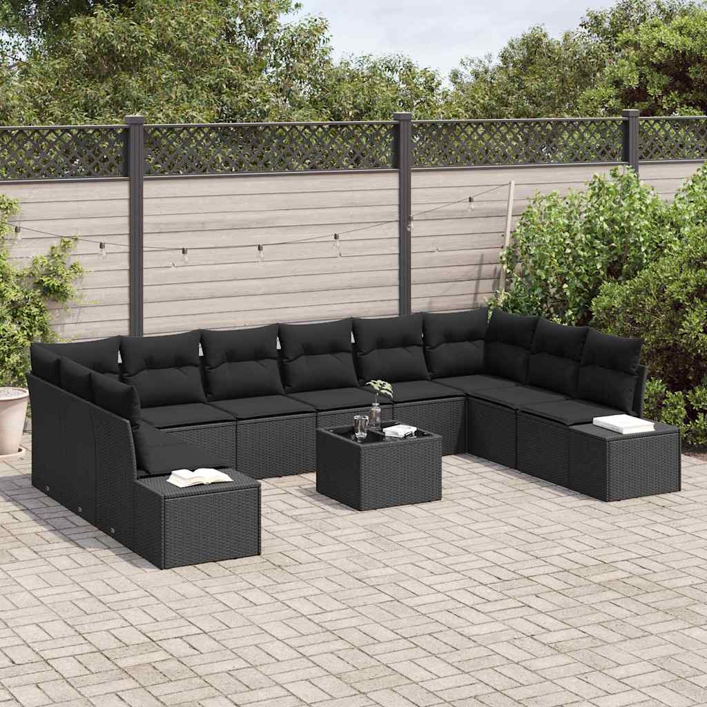 vidaXL Zestaw Sof na Ogród z poduszką 11 pcs Czarny polirattan