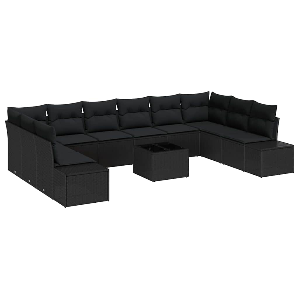 vidaXL Zestaw Sof na Ogród z poduszką 11 pcs Czarny polirattan