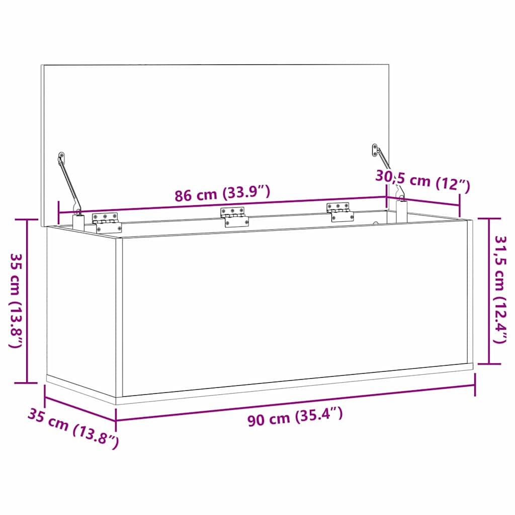 vidaXL Skrzynia do przechowywania Dąb rzemieślniczy 90 x 35 x 35 cm