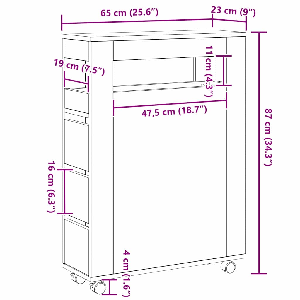 vidaXL Zestaw mebli łazienkowych z kołem Czarny Dąb 65 x 23 x 87 cm