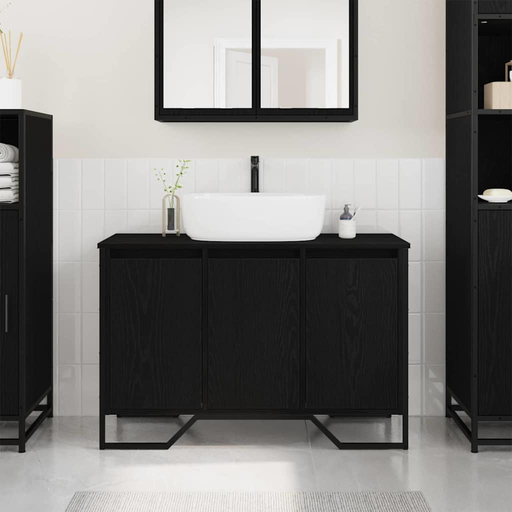 vidaXL Szafka pod umywalkę z drzwiami Czarny Dąb 91 x 35 x 60 cm