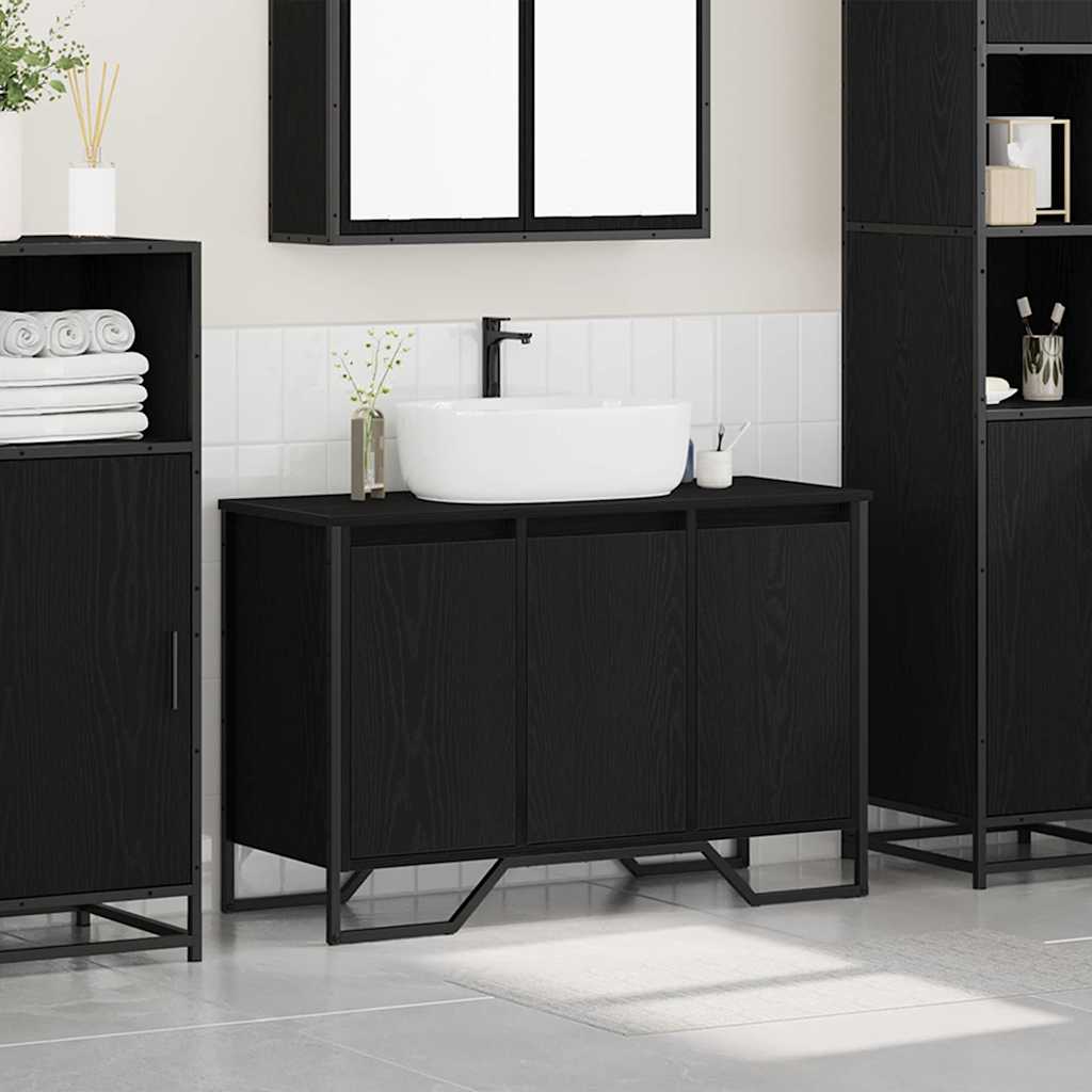 vidaXL Szafka pod umywalkę z drzwiami Czarny Dąb 91 x 35 x 60 cm