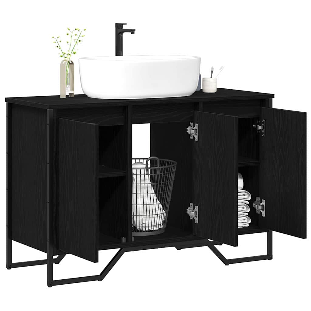 vidaXL Szafka pod umywalkę z drzwiami Czarny Dąb 91 x 35 x 60 cm