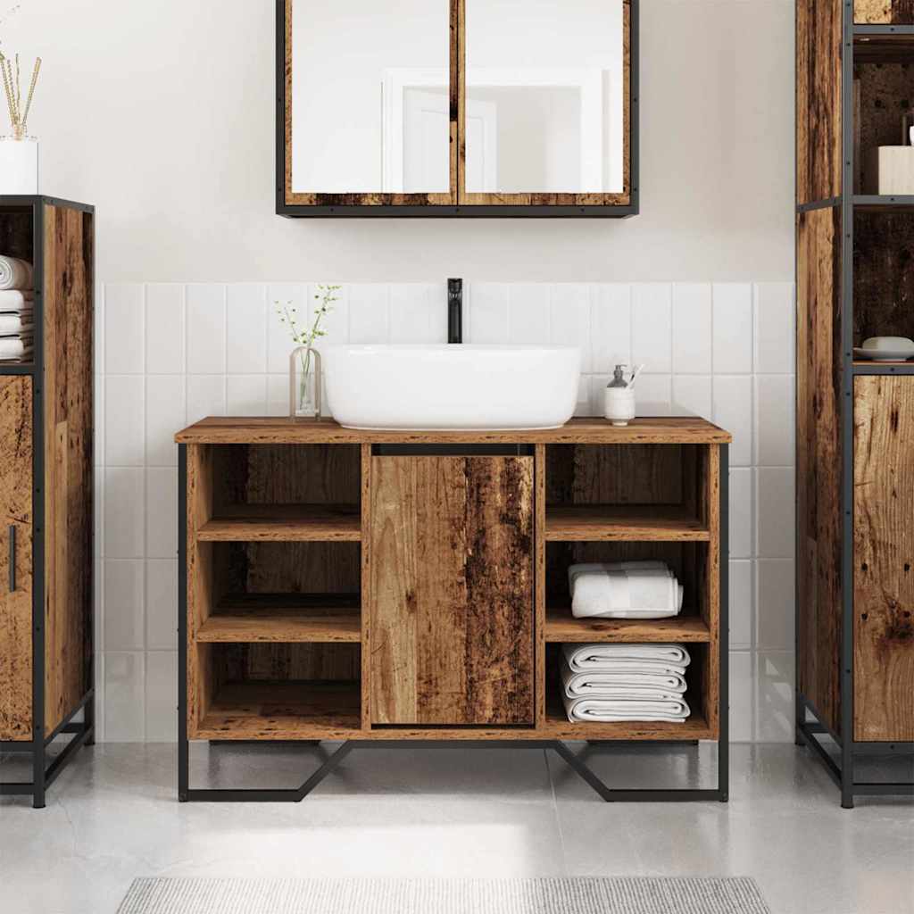 vidaXL Szafka pod umywalkę z półką Stare drewno 91 x 35 x 60 cm