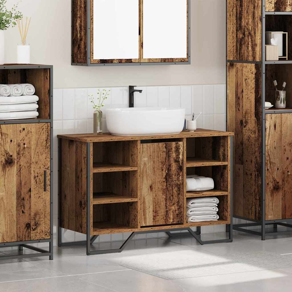 vidaXL Szafka pod umywalkę z półką Stare drewno 91 x 35 x 60 cm