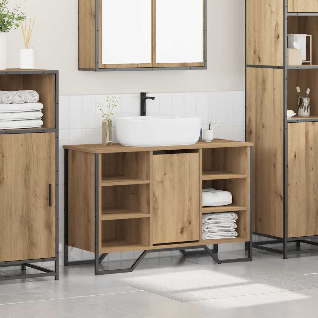 vidaXL Szafka pod umywalkę z półką Dąb rzemieślniczy 91 x 35 x 60 cm