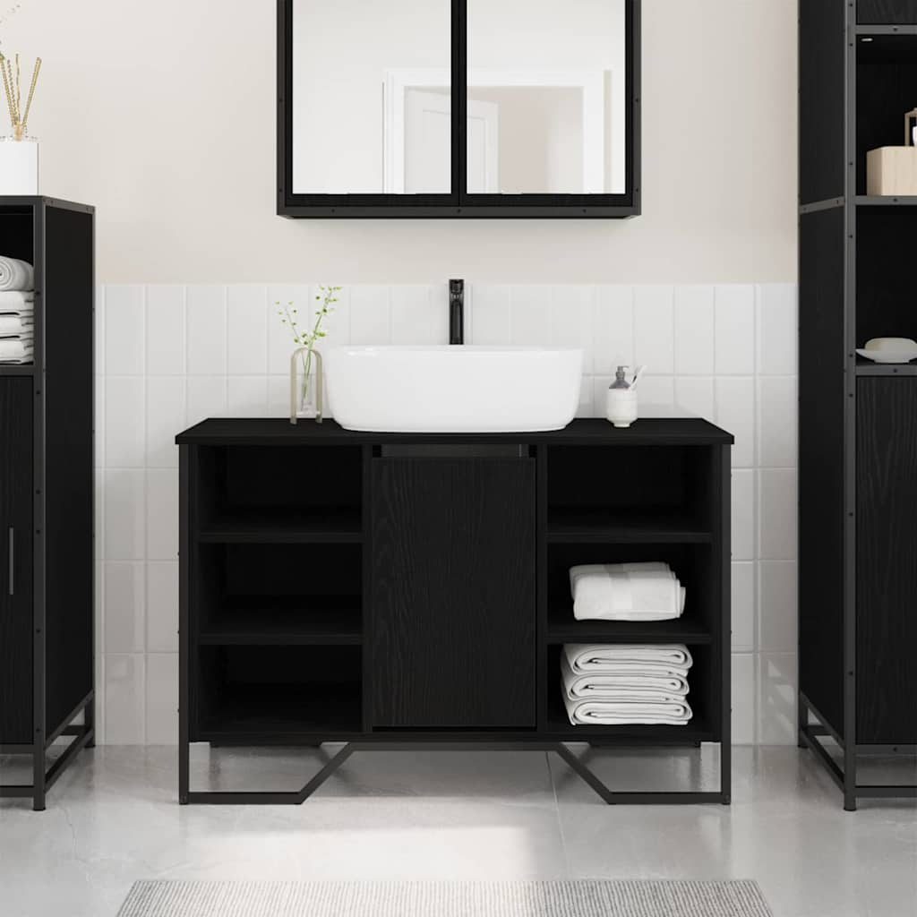 vidaXL Szafka pod umywalkę z półką Czarny Dąb 91 x 35 x 60 cm
