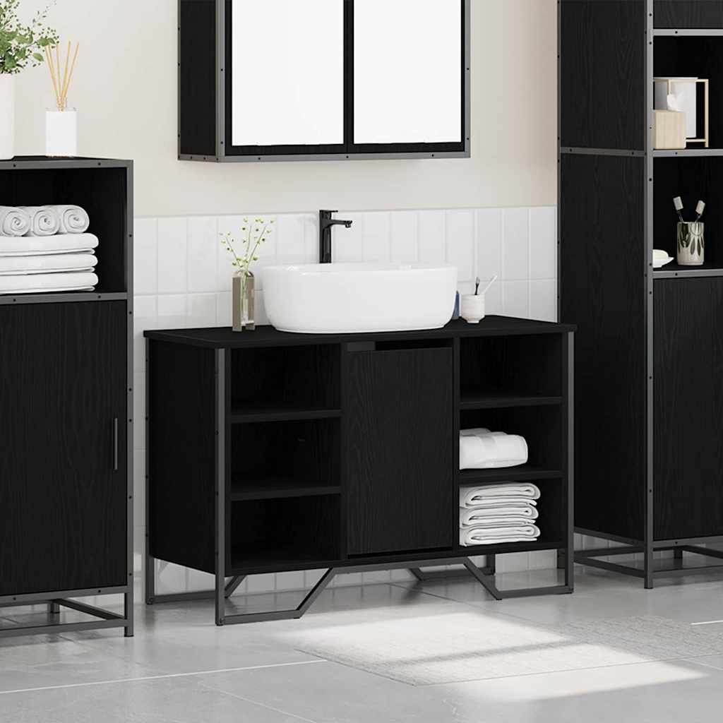 vidaXL Szafka pod umywalkę z półką Czarny Dąb 91 x 35 x 60 cm