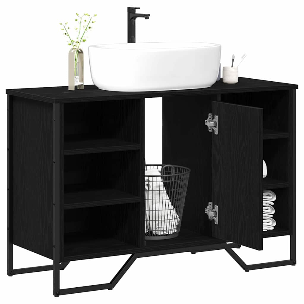 vidaXL Szafka pod umywalkę z półką Czarny Dąb 91 x 35 x 60 cm