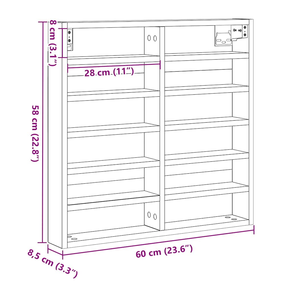 vidaXL Witryna Czarny Dąb 60 x 8,5 x 58 cm Materiał drewnopochodny