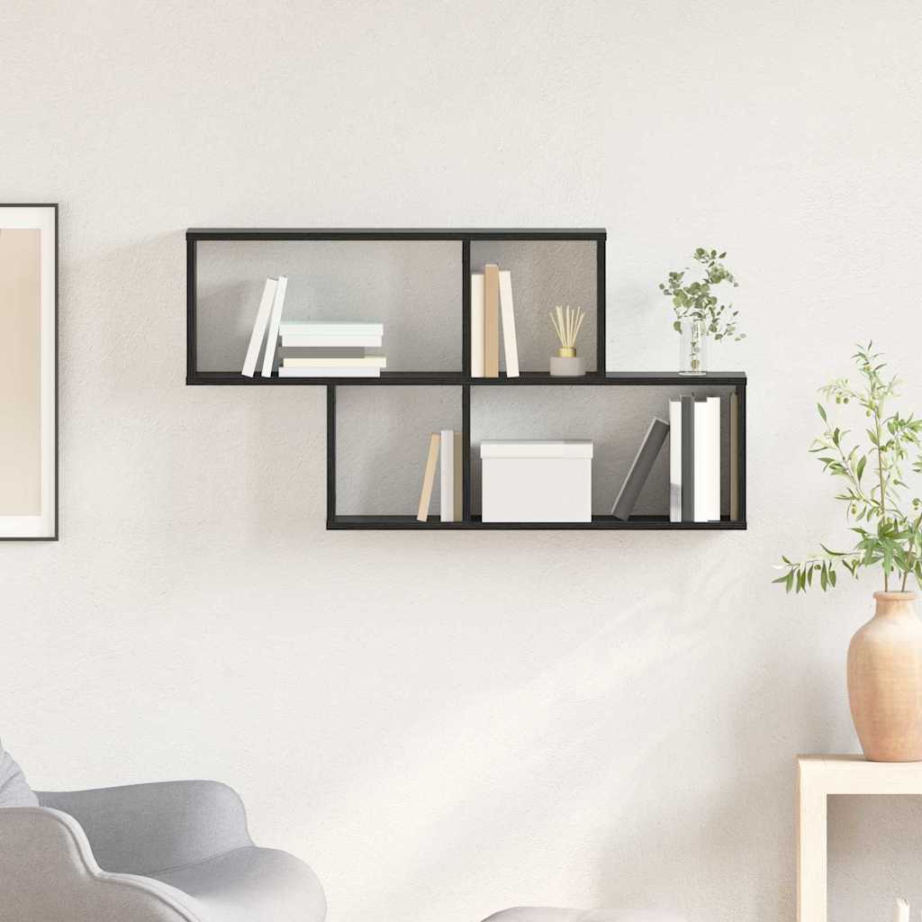 vidaXL Półka ścienna z półką Czarny Materiał drewnopochodny