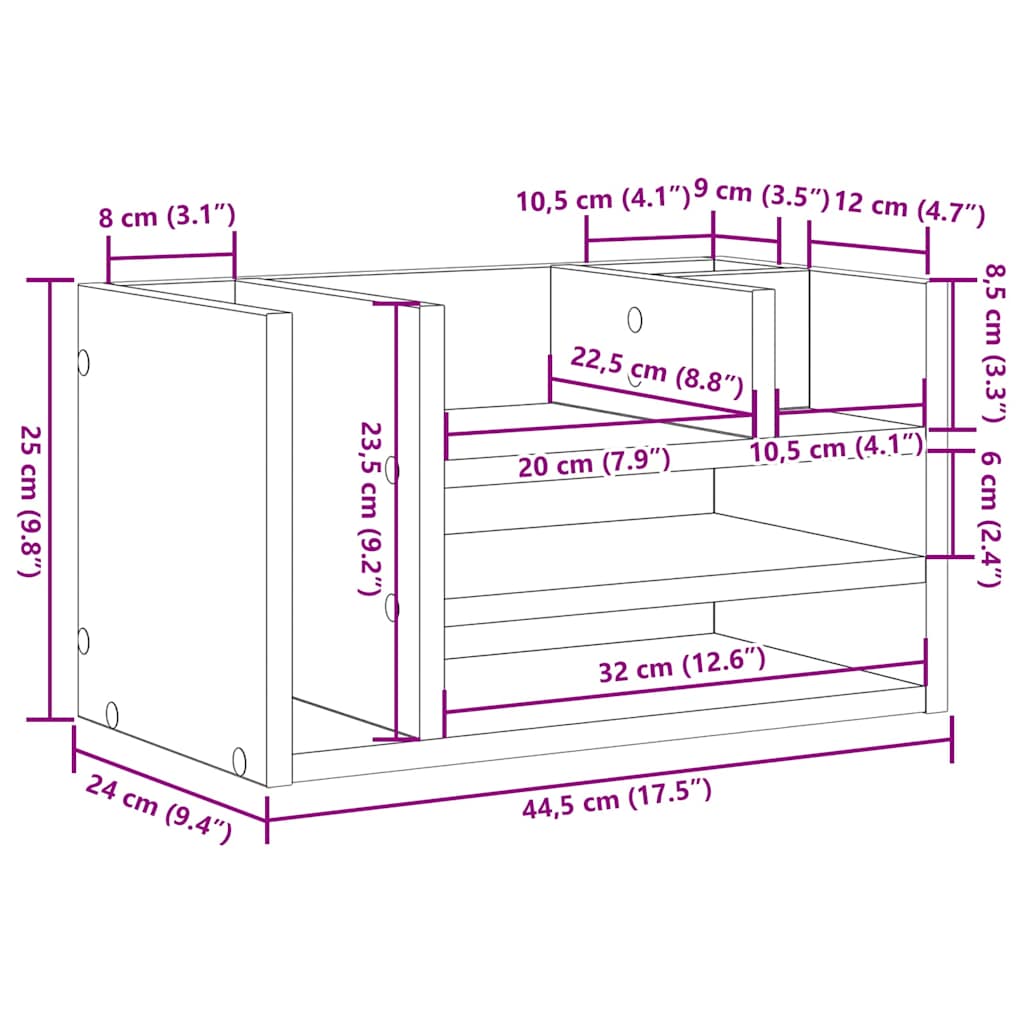vidaXL Organizator biurka Czarny dąb 44,5 x 24 x 25 cm