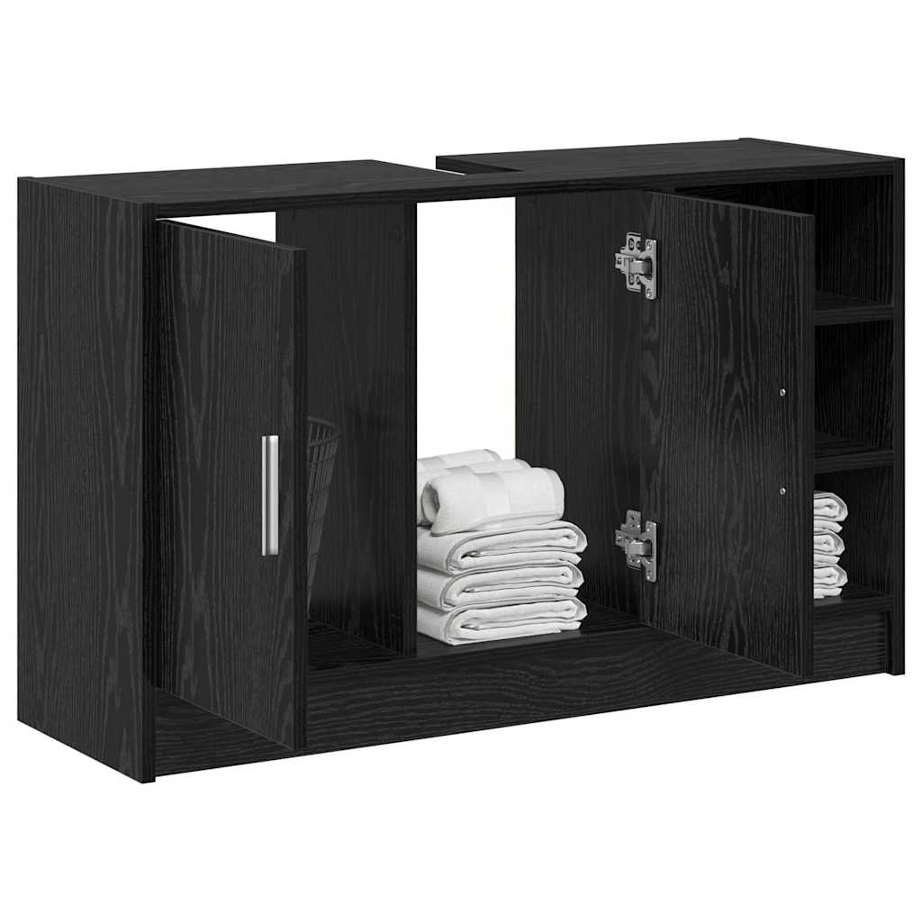 vidaXL Szafka Łazienkowa z półką z drzwiami Czarny Dąb 90 x 29 x 55 cm