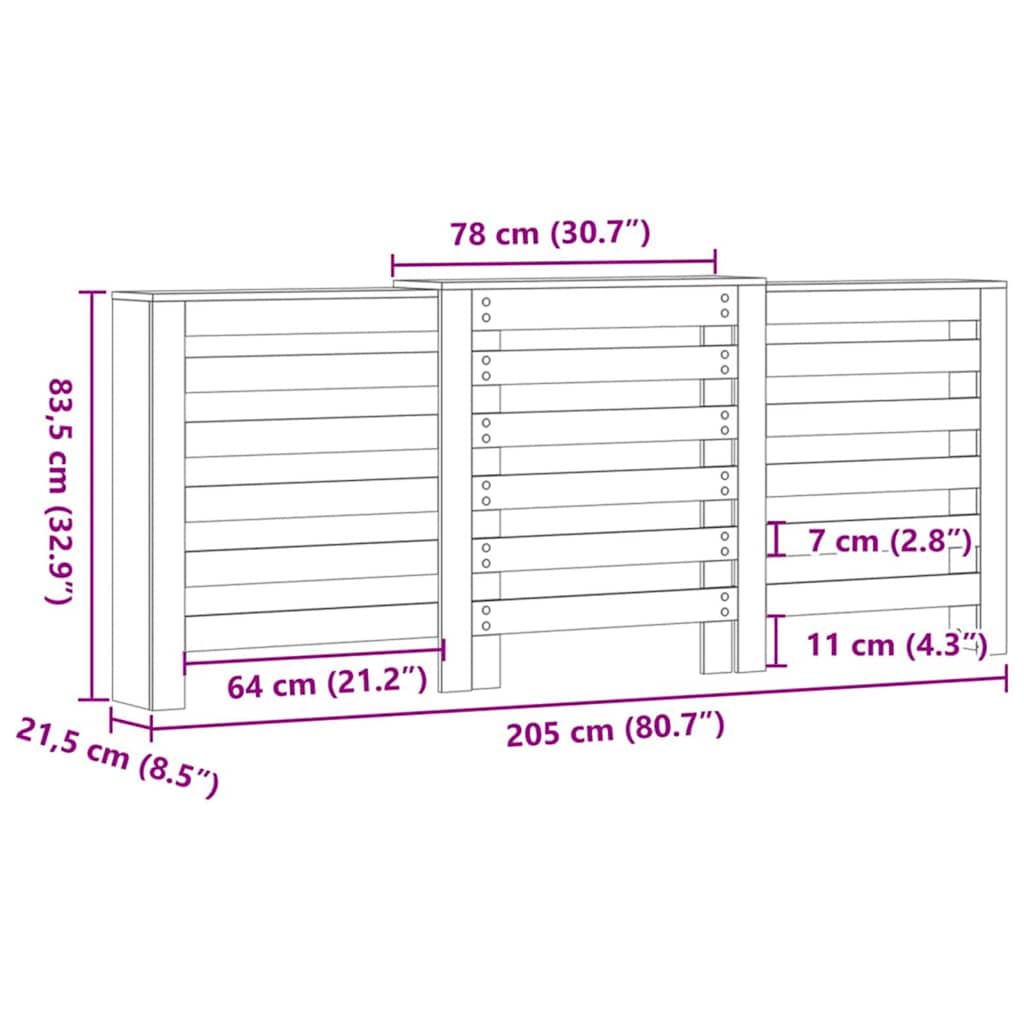 vidaXL Pokrywa Grzejnika Czarny Dąb 205 x 21,5 x 83,5 cm