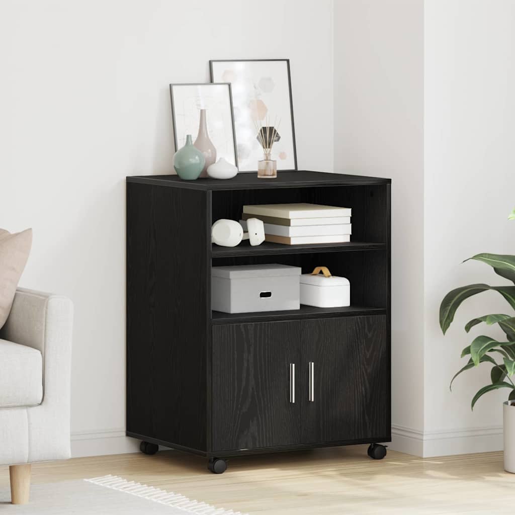 vidaXL Szafkowy z półką z kołem Czarny Dąb 60 x 48 x 74.5 cm