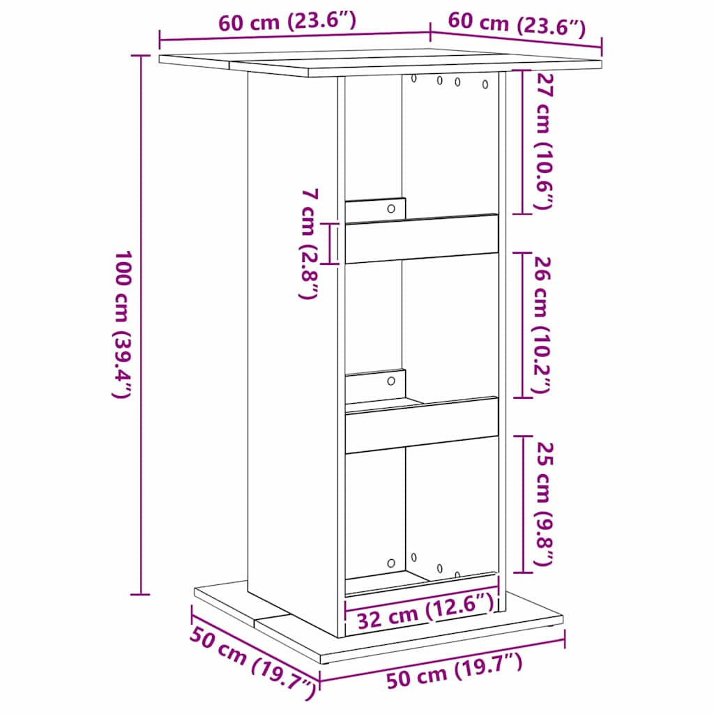 vidaXL Stół barowy Czarny Dąb 60 x 60 x 100 cm Materiał drewnopochodny
