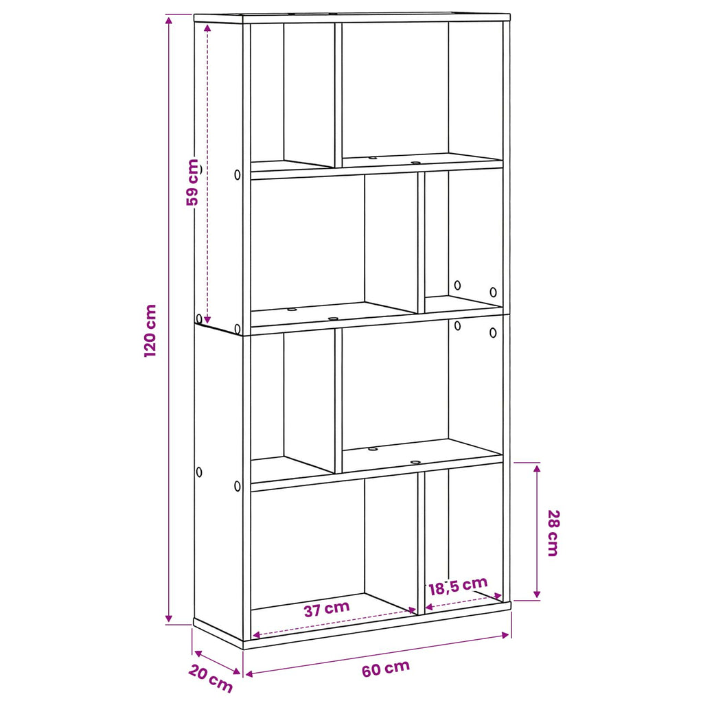 vidaXL Szafka na książki 8 poziomów 60 x 20 x 120,5 cm Czarny Dąb