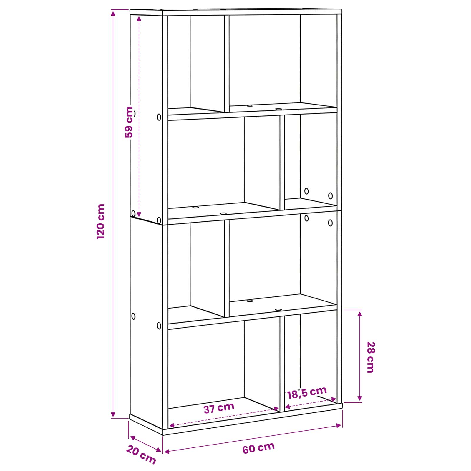 vidaXL Szafka na książki 8 poziomów 60 x 20 x 120,5 cm Czarny Dąb
