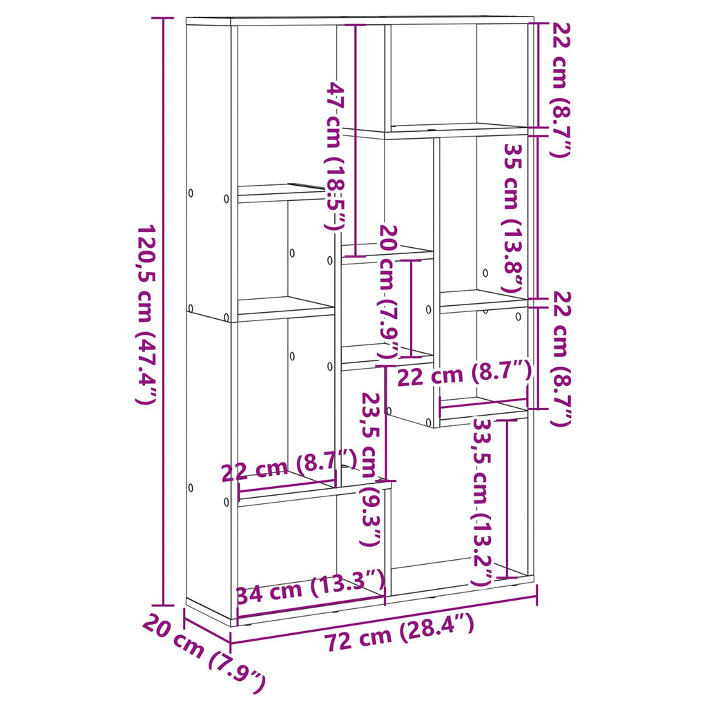 vidaXL Szafka na książki 8 poziomów 72 x 20 x 120,5 cm Czarny Dąb