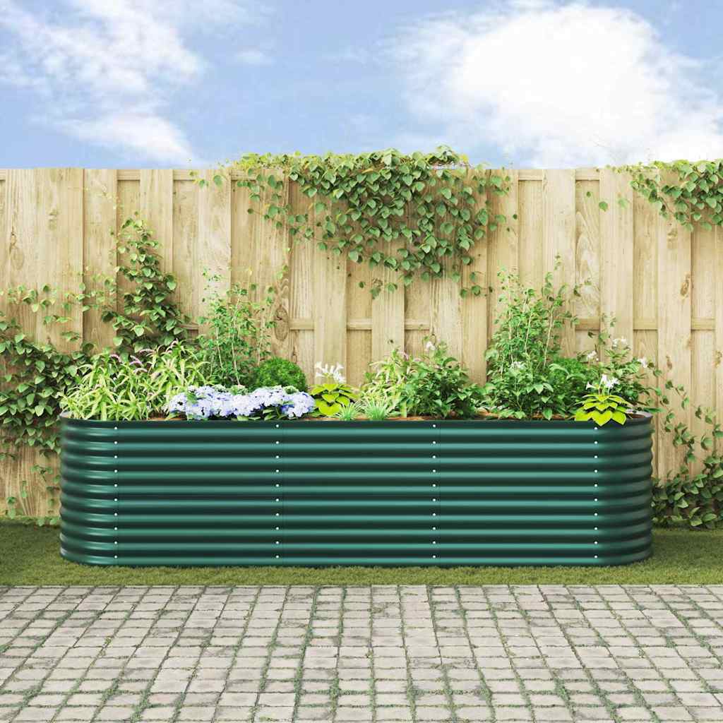 vidaXL Podniesiony grządka Zielony 320 x 80 x 81 cm Stal