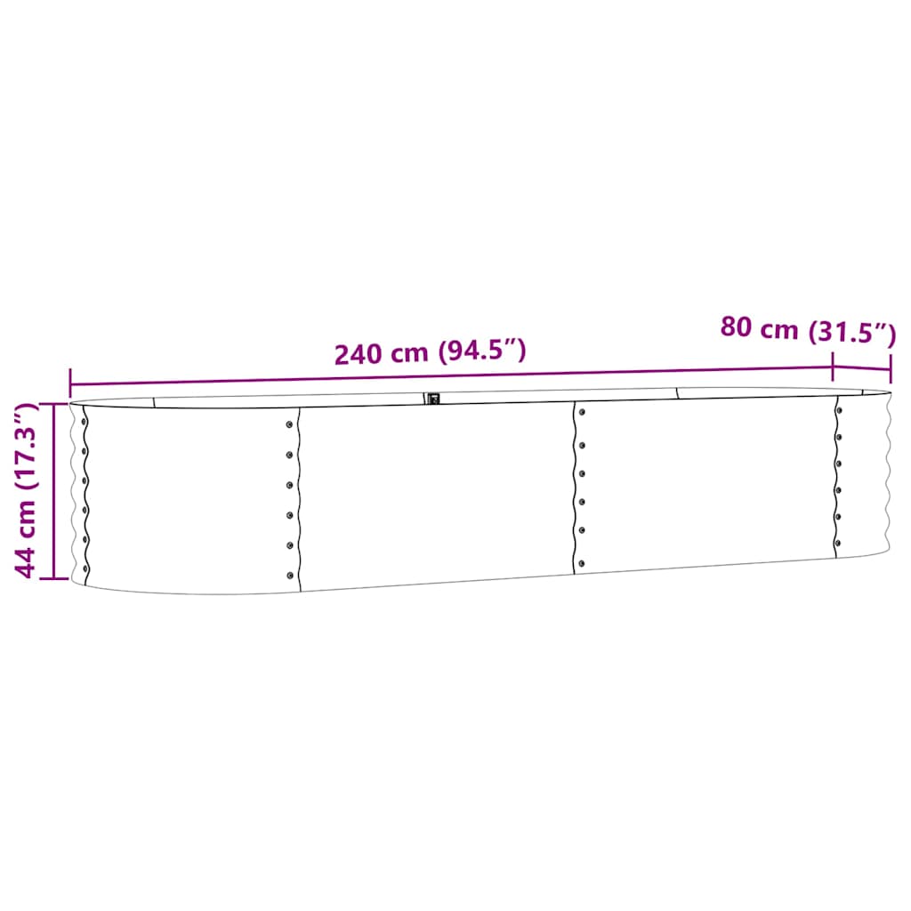 vidaXL Podniesiony grządka Zielony 240 x 80 x 44 cm Stal