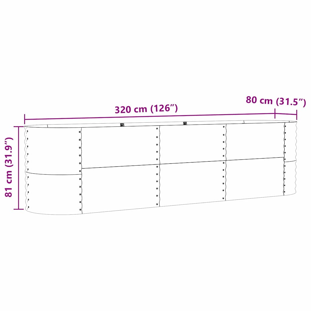 vidaXL Podniesiony grządka Brązowy 320 x 80 x 81 cm Stal