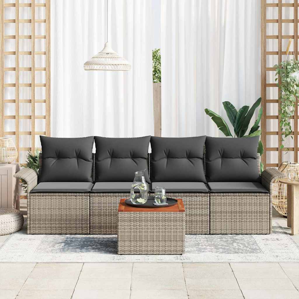 vidaXL Zestaw Sof na Ogród z poduszką 5 pcs Szary polirattan