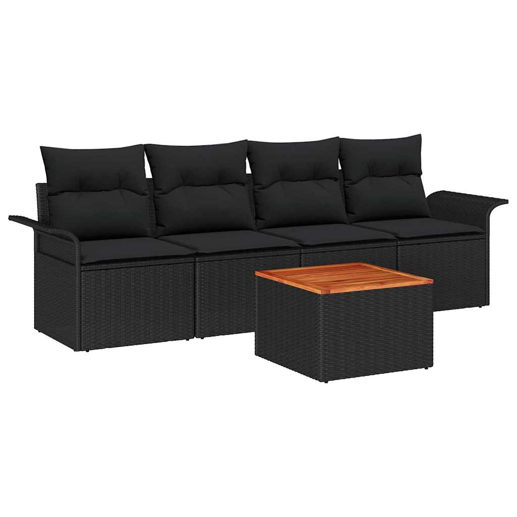 vidaXL Zestaw Sof na Ogród z poduszką 5 pcs Czarny polirattan