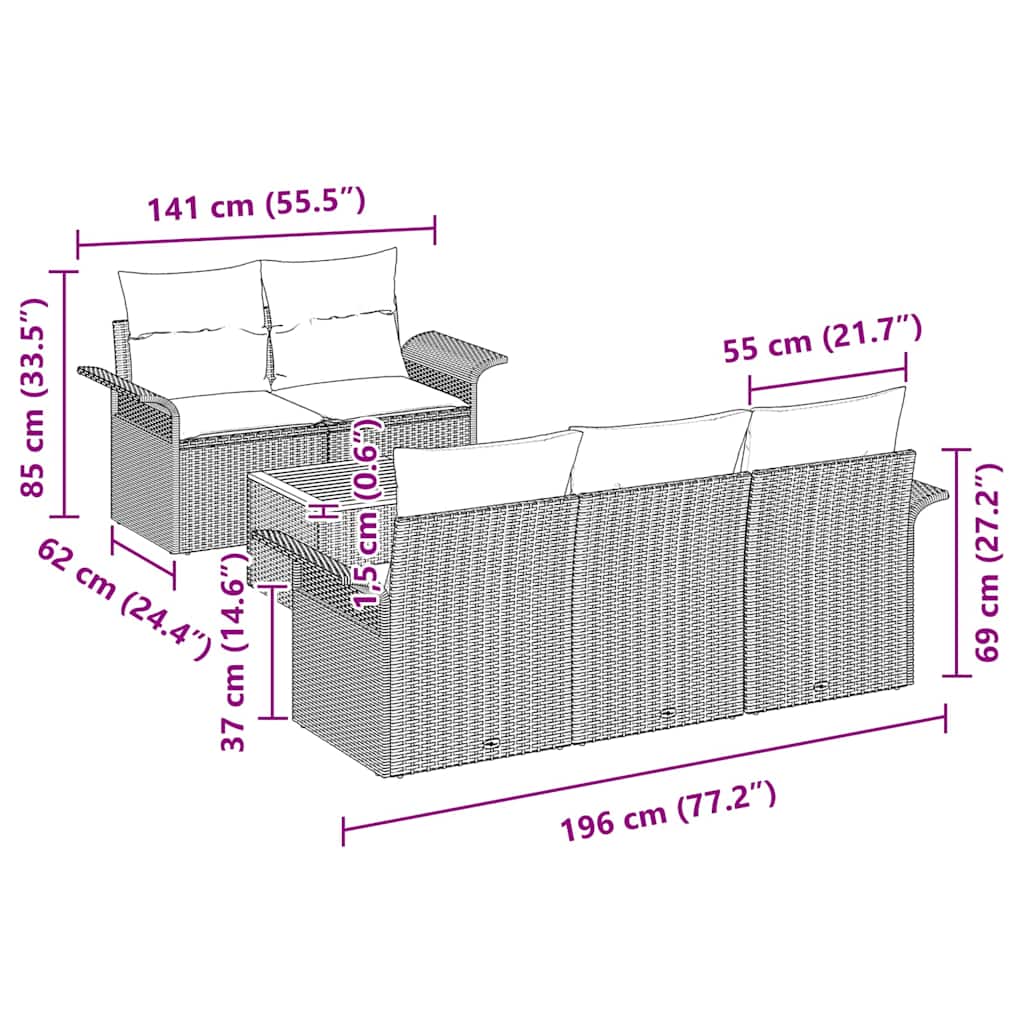vidaXL Zestaw Sof na Ogród z poduszką 6 pcs Czarny polirattan