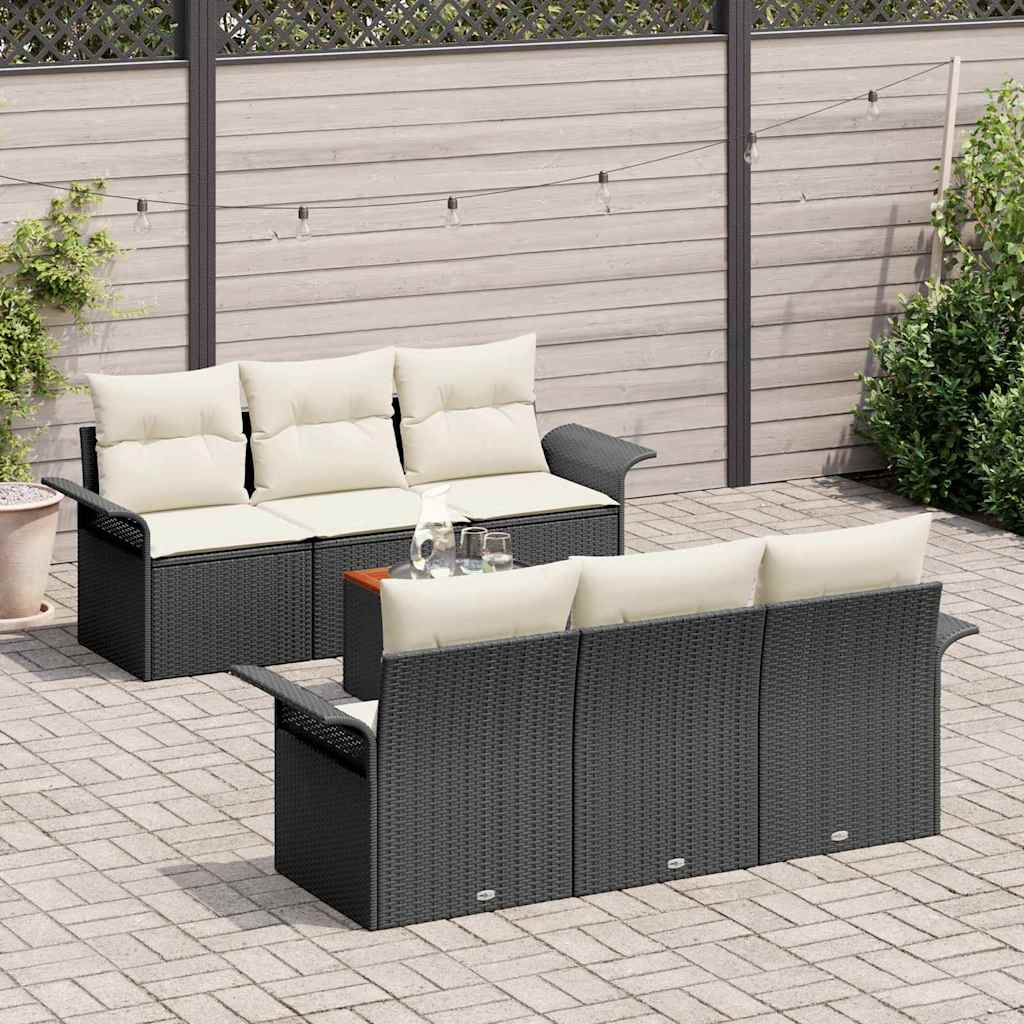 vidaXL Zestaw Sof na Ogród z poduszką 7 pcs Czarny polirattan