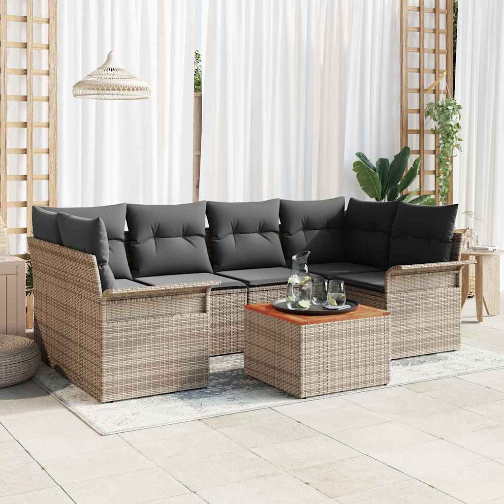 vidaXL Zestaw Sof na Ogród z poduszką 7 pcs Szary polirattan