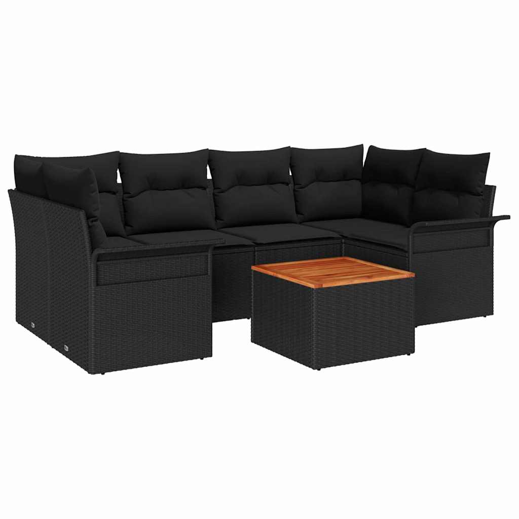 vidaXL Zestaw Sof na Ogród z poduszką 7 pcs Czarny polirattan