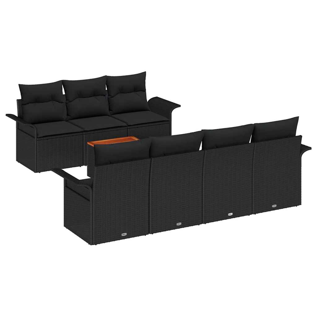 vidaXL Zestaw Sof na Ogród z poduszką 8 pcs Czarny polirattan