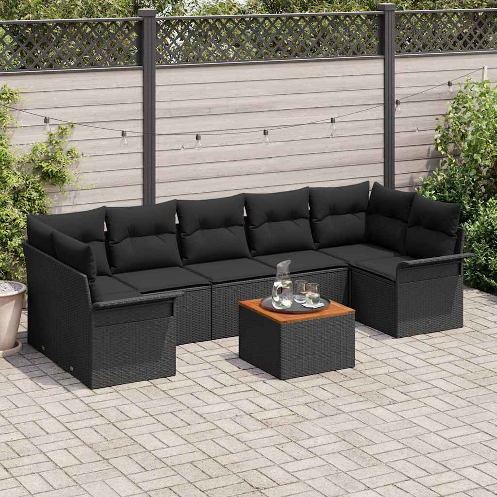 vidaXL Zestaw Sof na Ogród z poduszką 8 pcs Czarny polirattan