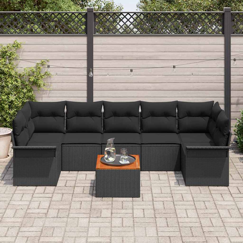 vidaXL Zestaw Sof na Ogród z poduszką 8 pcs Czarny polirattan