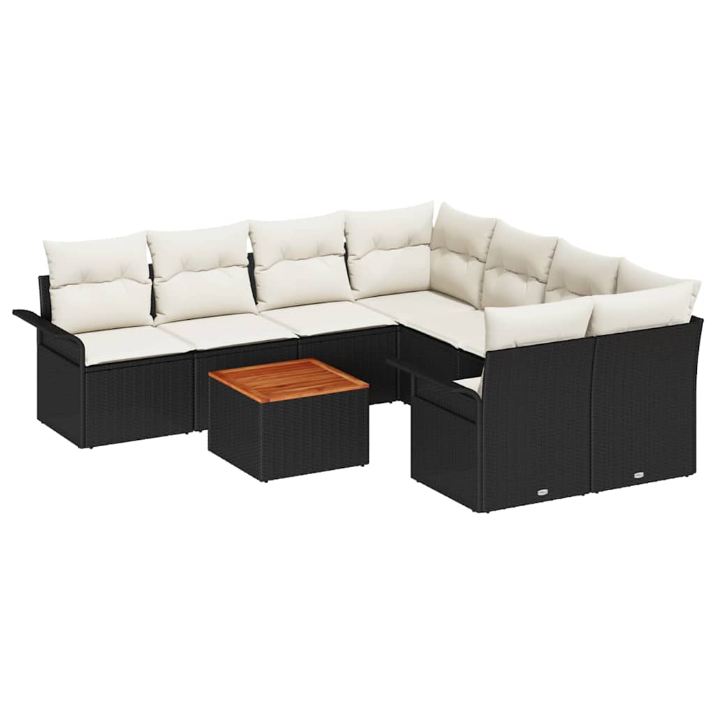 vidaXL Zestaw Sof na Ogród z poduszką 9 pcs Czarny polirattan