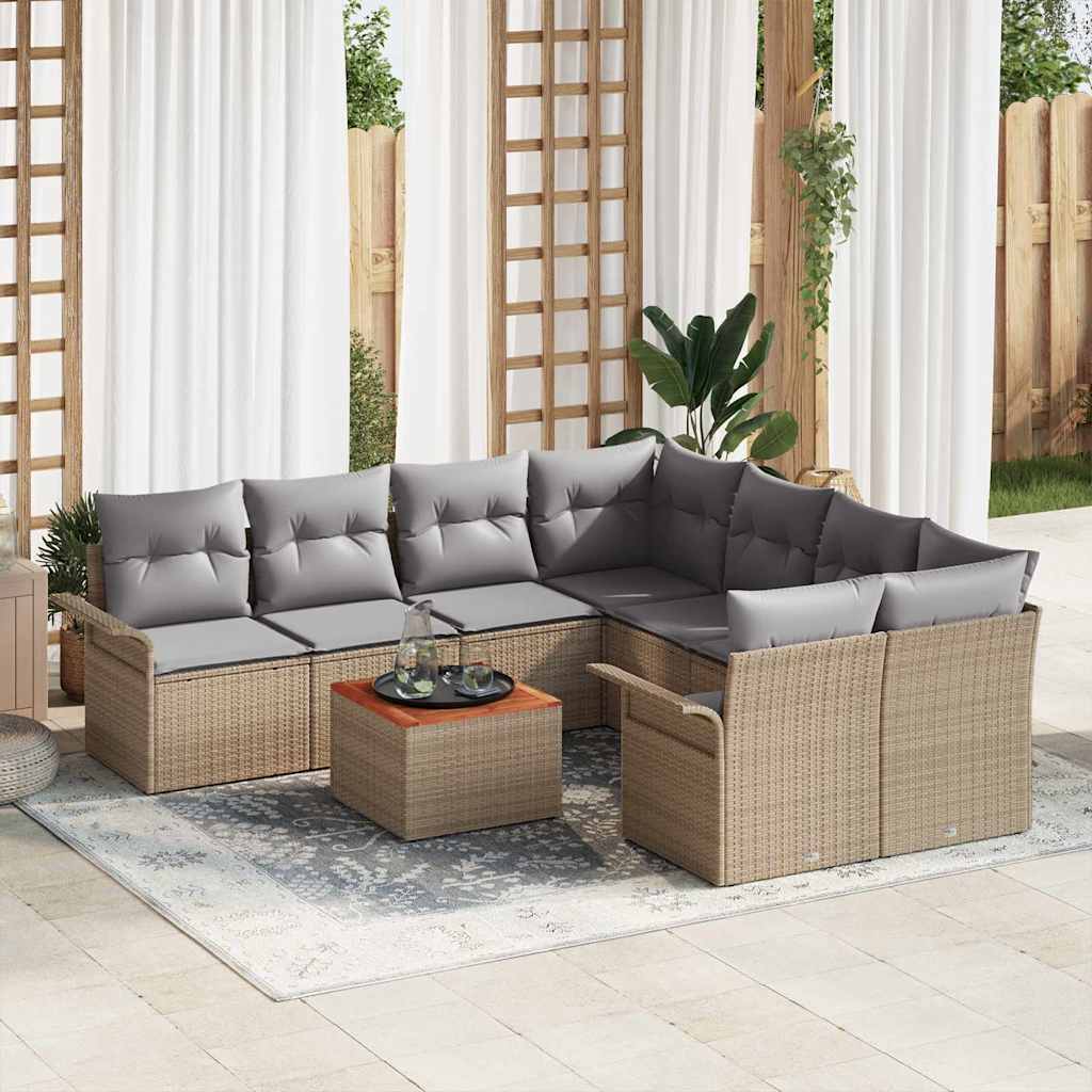 vidaXL Zestaw Sof na Ogród z poduszką 9 pcs Beżowy polirattan